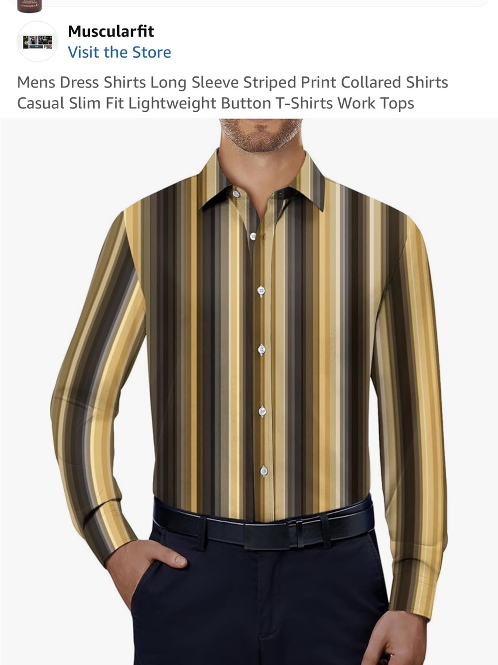 Men's Striped Dress Shirt in Gold & Brown -
